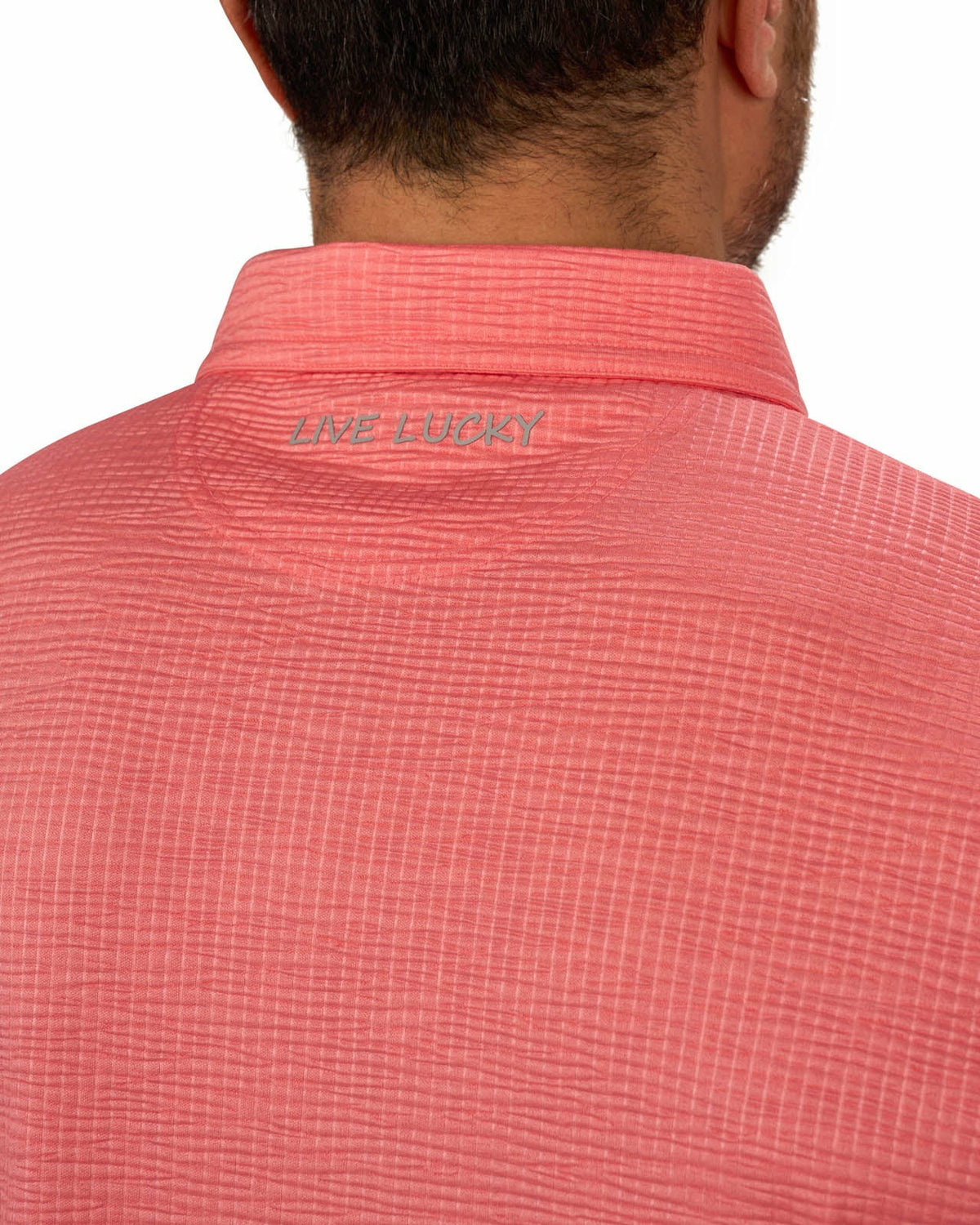 Men's Orange Coral Textured Interlock Golf or Business Polo