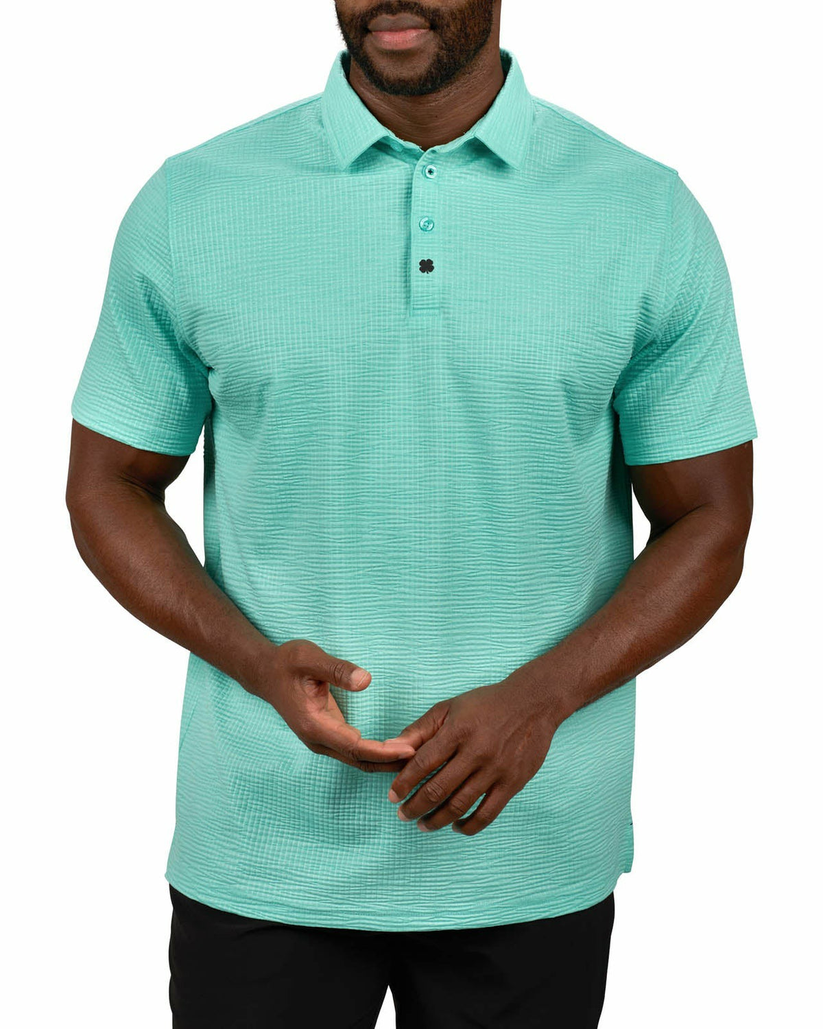 Men's Green Textured Interlock Golf or Business Polo
