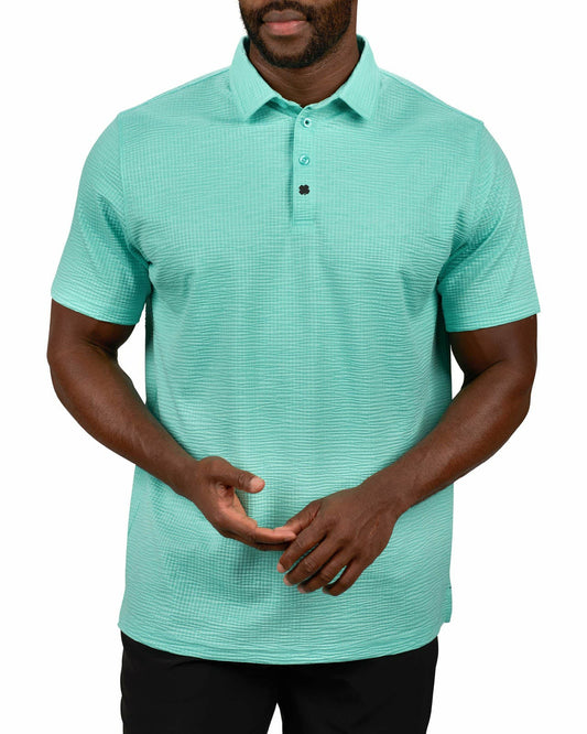 Men's Green Textured Interlock Golf or Business Polo