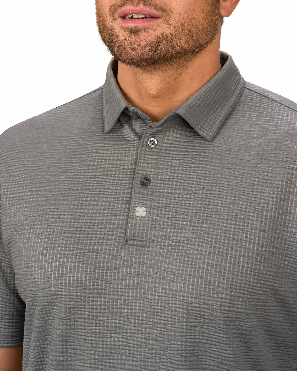 Men's Charcoal Grey Textured Interlock Golf or Business Polo