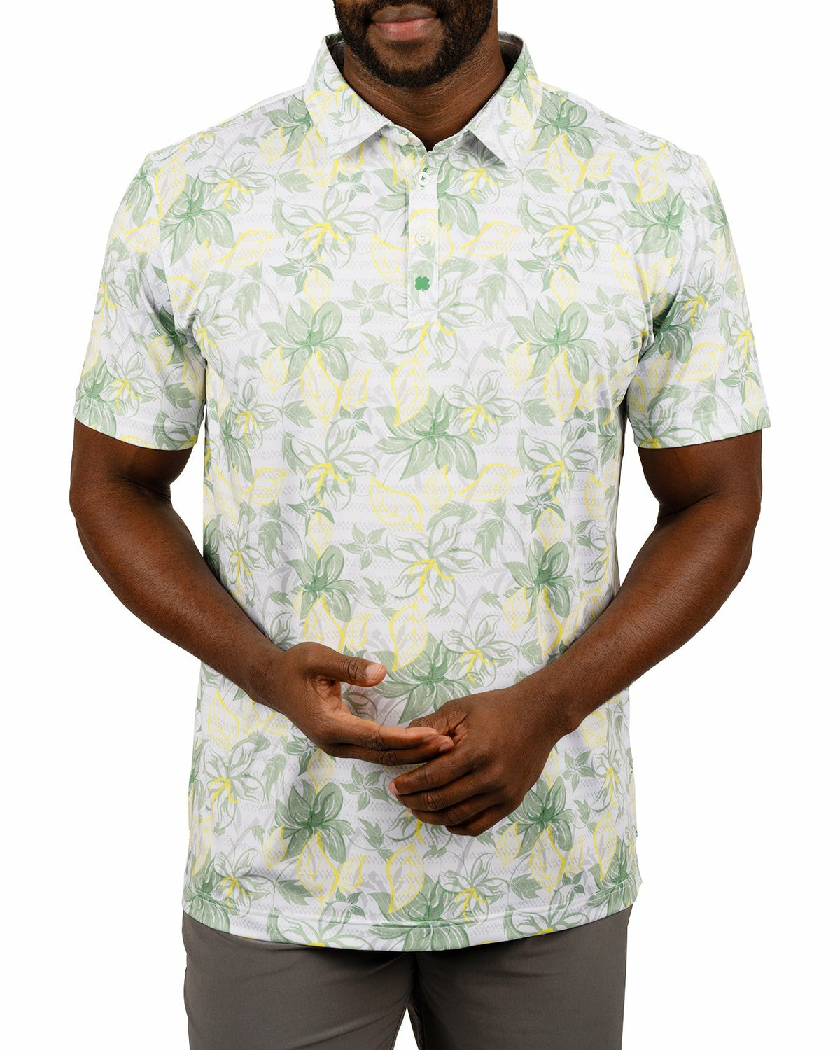 Men's First Major Spring Green and White Tropical Golf Polo