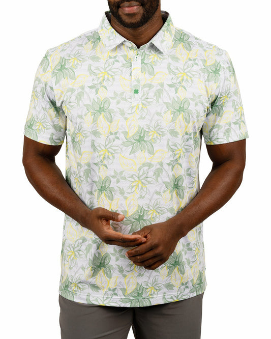 Men's First Major Spring Green and White Tropical Golf Polo