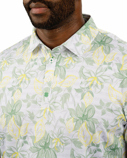 Men's First Major Spring Green and White Tropical Golf Polo
