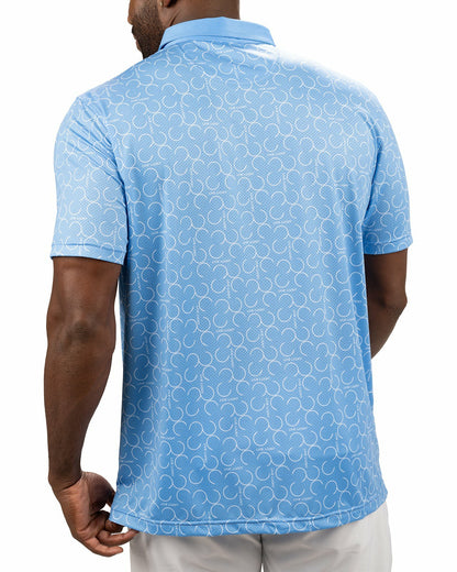 Modern Light Blue Polo with Subtle White Horseshoe Print for Business or Golf