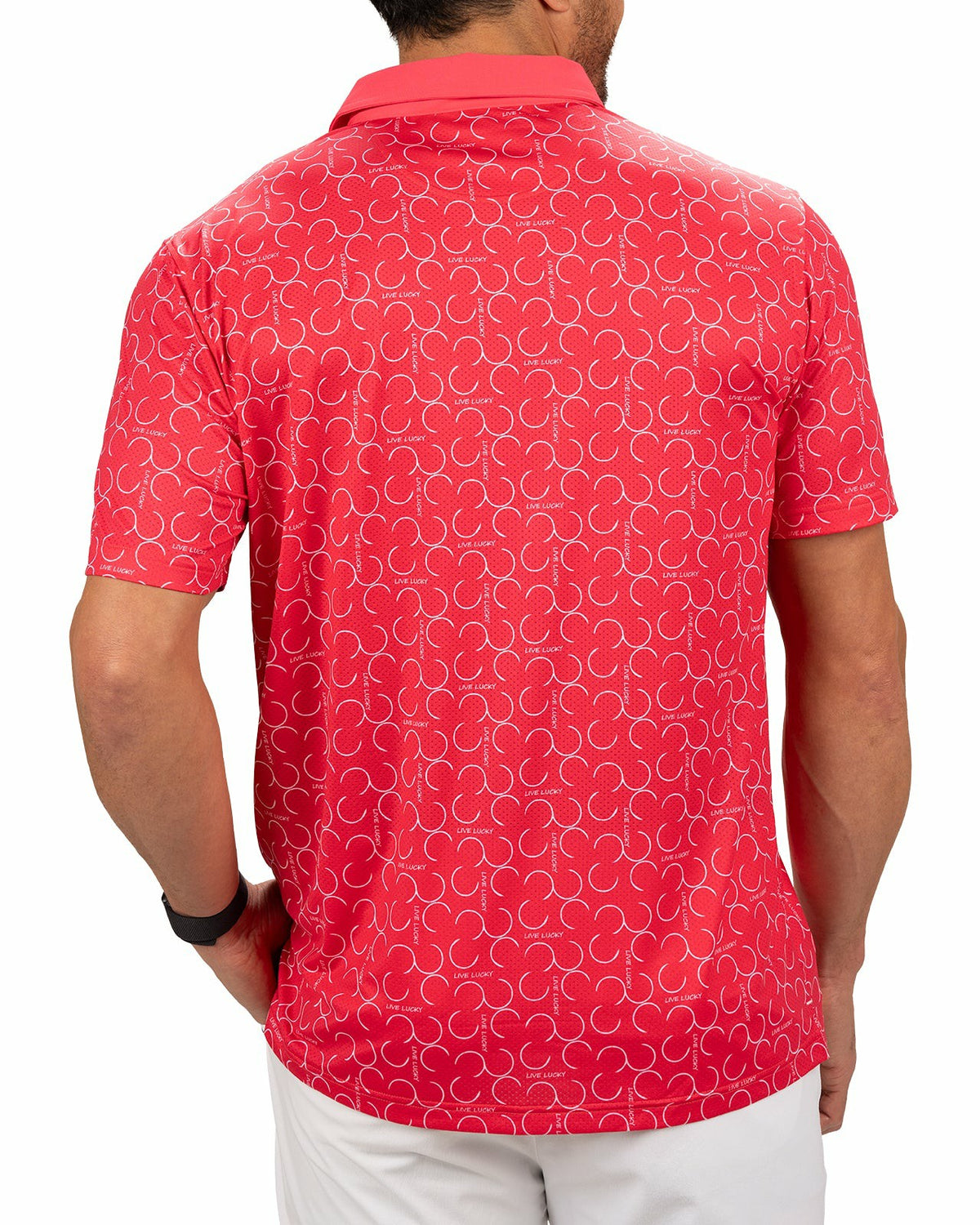 Modern Raspberry Pink Polo with Subtle White Horseshoe Print for Business or Golf