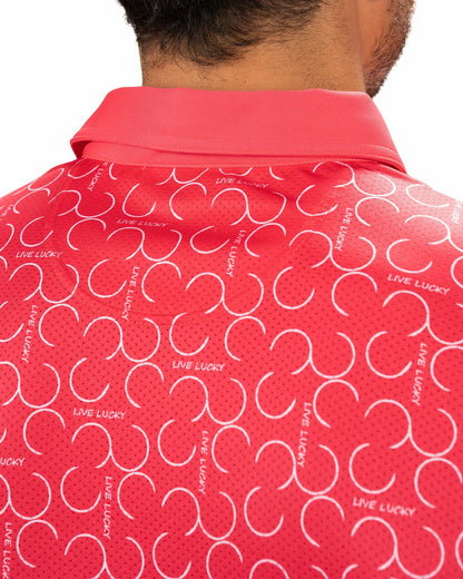 Modern Raspberry Pink Polo with Subtle White Horseshoe Print for Business or Golf