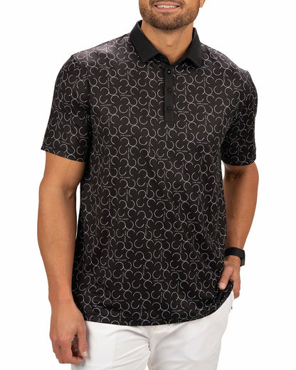 Modern Black Polo with Subtle White Horseshoe Print for Business or Golf