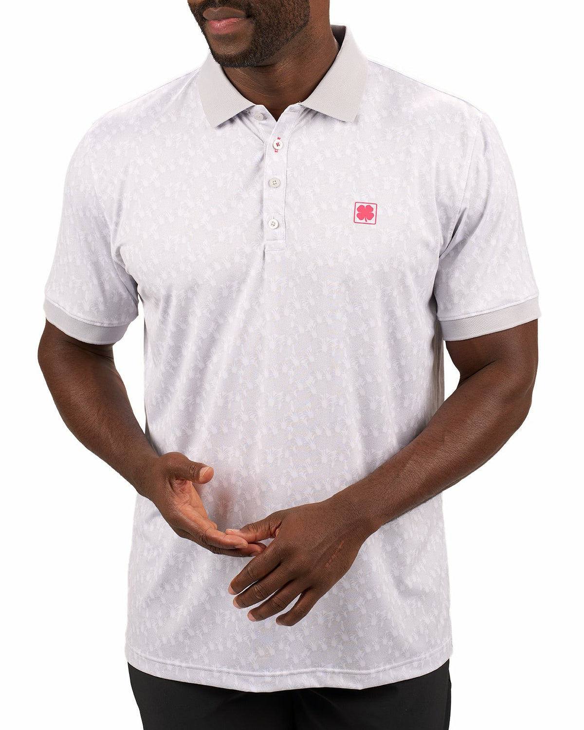 Soft Light Grey Pineapple-Print Tropical Polo for Vacation or Golf