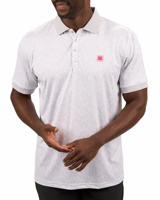 Soft Light Grey Pineapple-Print Tropical Polo for Vacation or Golf