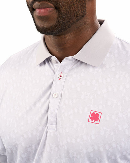 Soft Light Grey Pineapple-Print Tropical Polo for Vacation or Golf