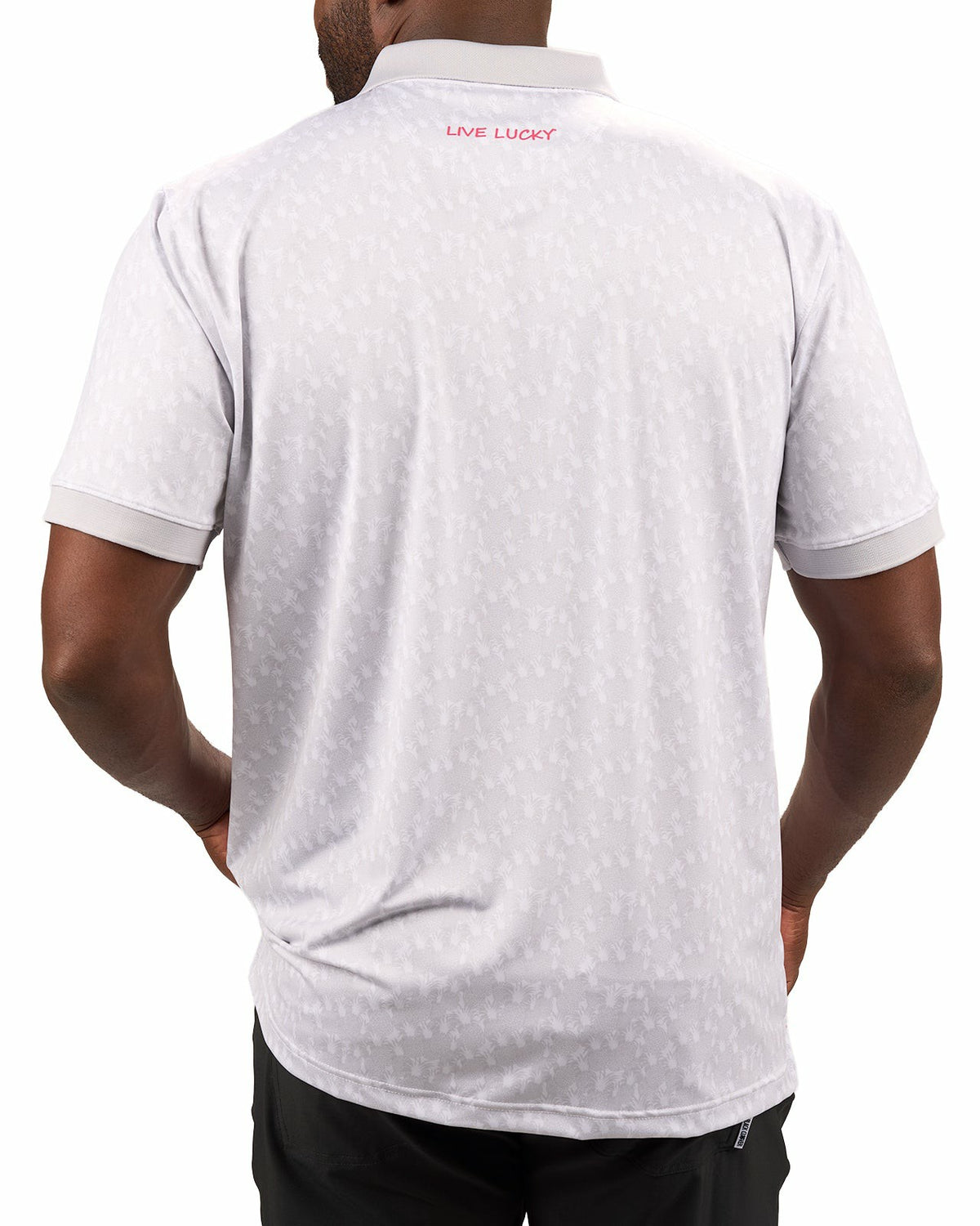 Soft Light Grey Pineapple-Print Tropical Polo for Vacation or Golf