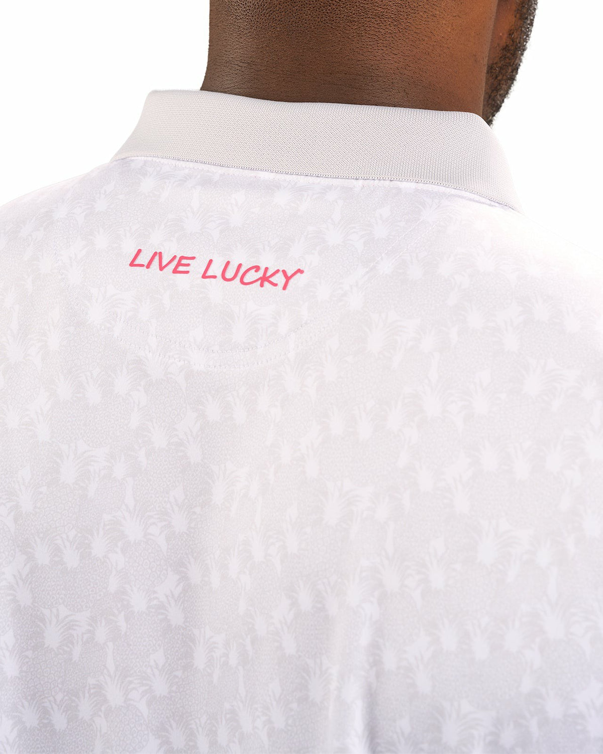 Soft Light Grey Pineapple-Print Tropical Polo for Vacation or Golf