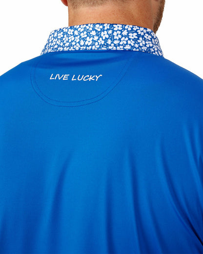 Solid Royal Blue Men's Golf Polo with Flowered Collar and Placket
