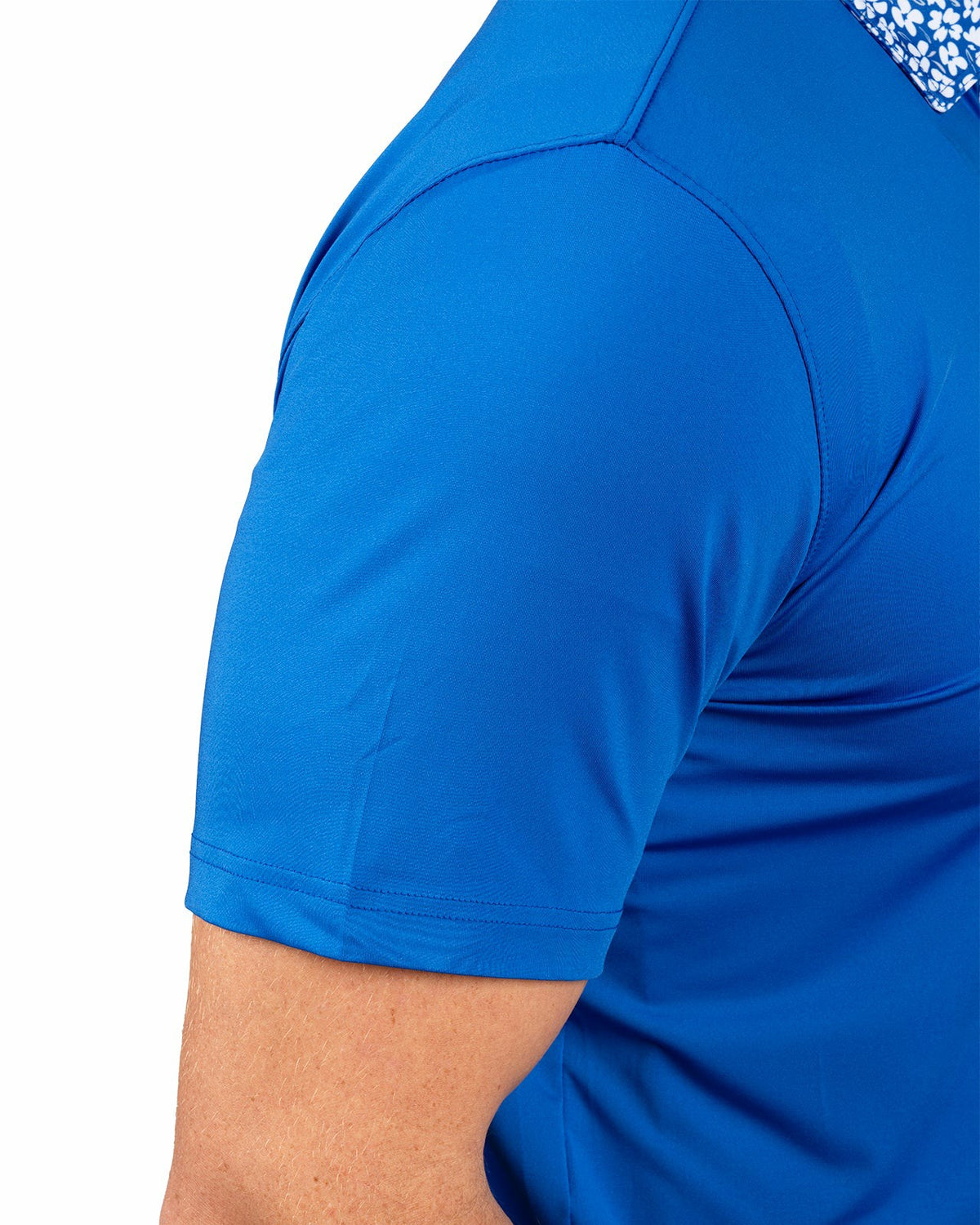 Solid Royal Blue Men's Golf Polo with Flowered Collar and Placket