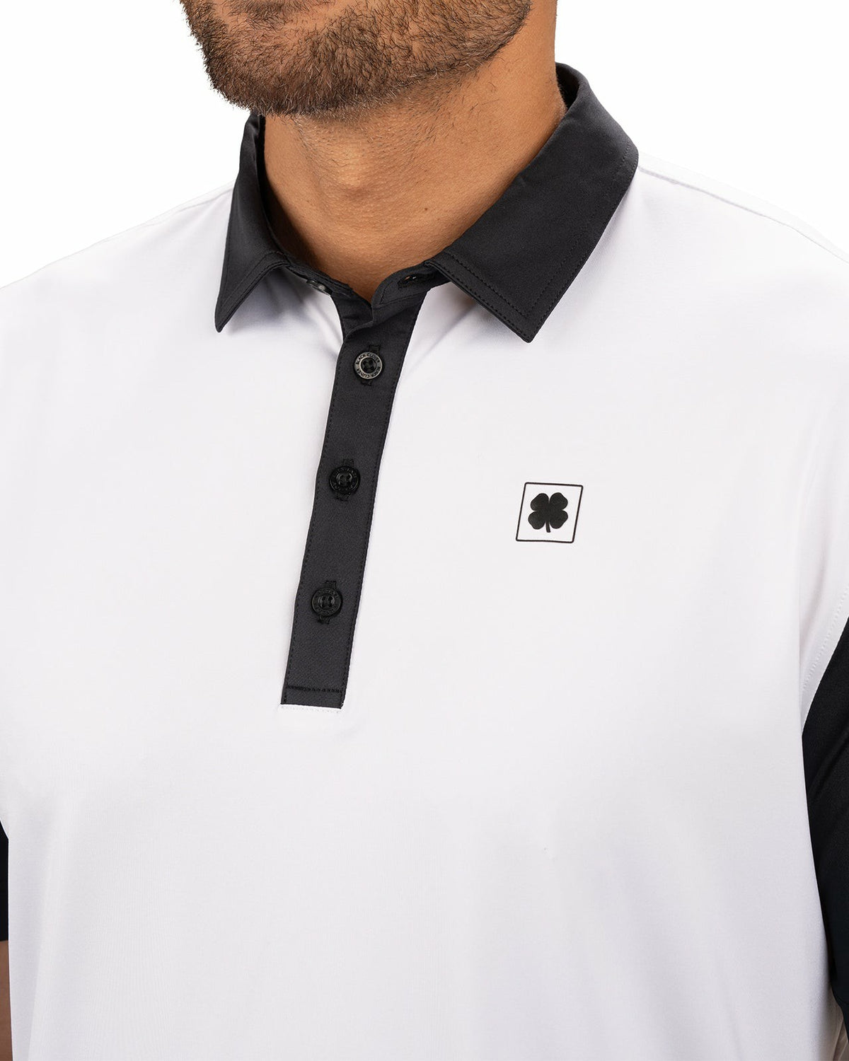 Men's White Golf or Business Polo with Black Collar and Arms