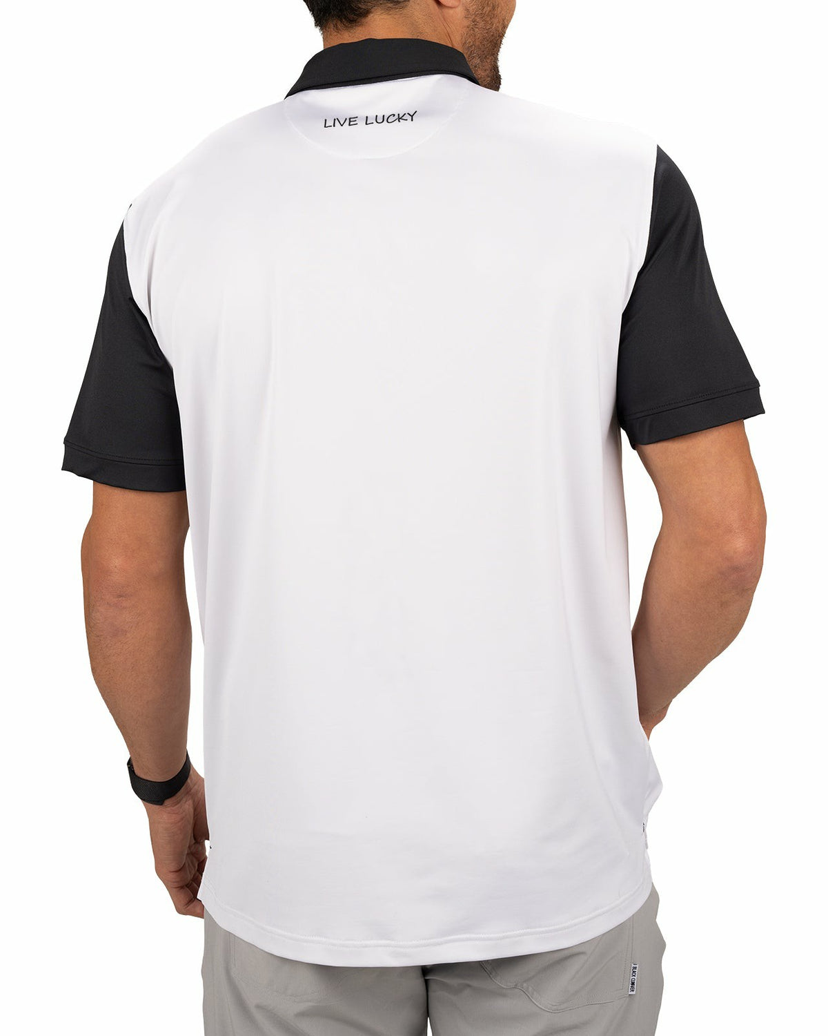 Men's White Golf or Business Polo with Black Collar and Arms