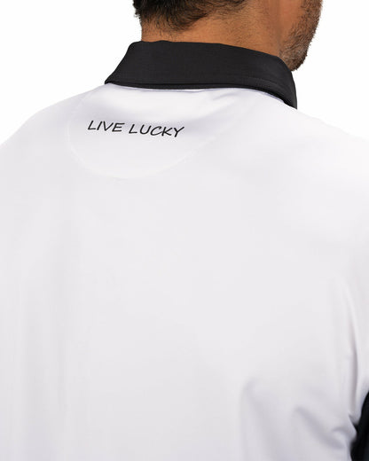 Men's White Golf or Business Polo with Black Collar and Arms