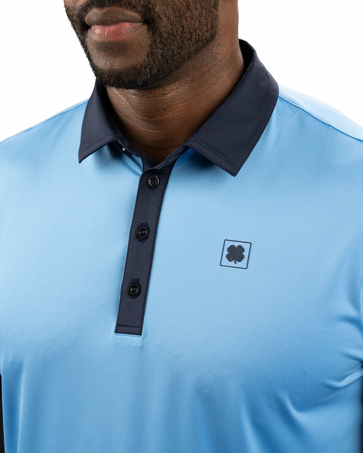 Men's Blue Golf or Business Polo with Navy Blue Collar and Arms