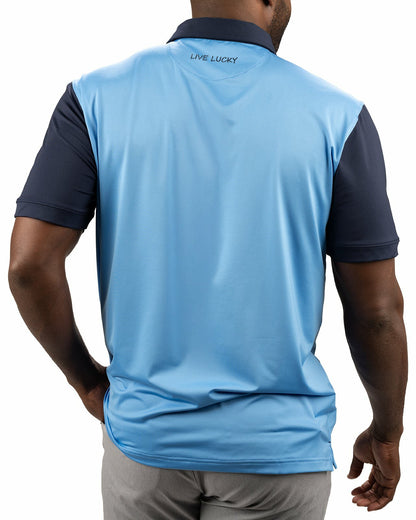 Men's Blue Golf or Business Polo with Navy Blue Collar and Arms