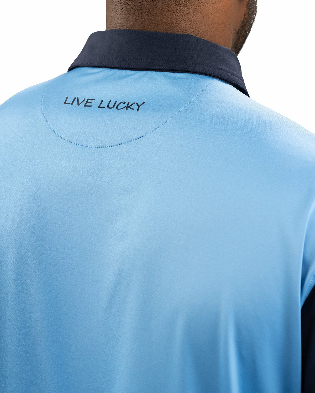 Men's Blue Golf or Business Polo with Navy Blue Collar and Arms