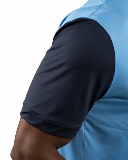 Men's Blue Golf or Business Polo with Navy Blue Collar and Arms