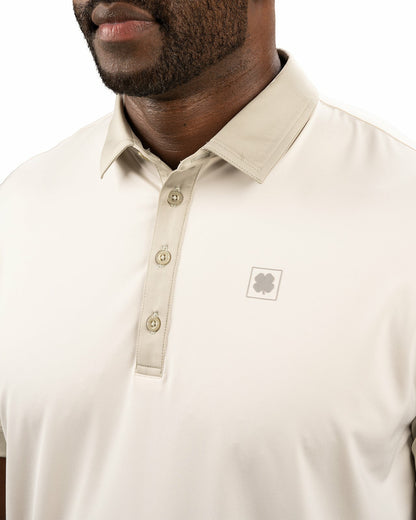 Men's Cream Golf or Business Polo with Tan Collar and Arms