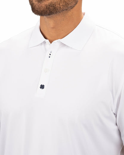 Solid White Golf or Business Polo with Black Clover Embellishment