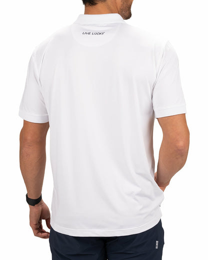 Solid White Golf or Business Polo with Black Clover Embellishment