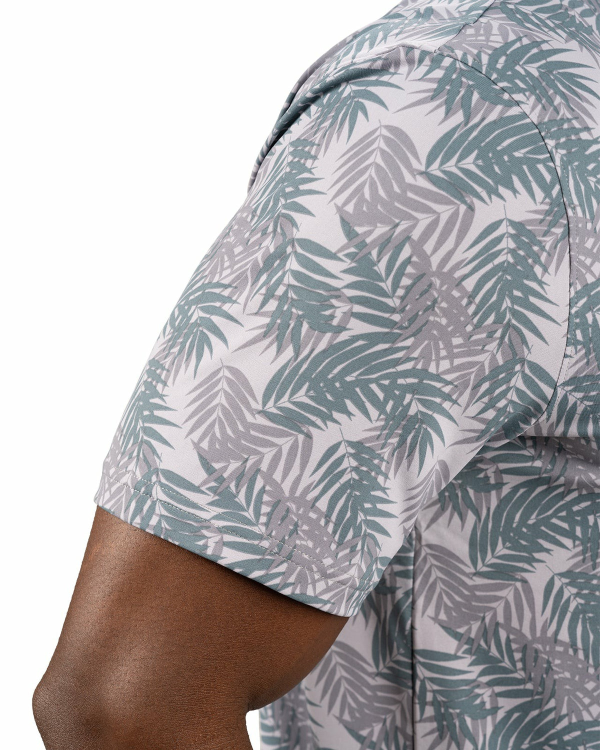 Grey and Green Tropical Palm Print Polo for Golf or Business