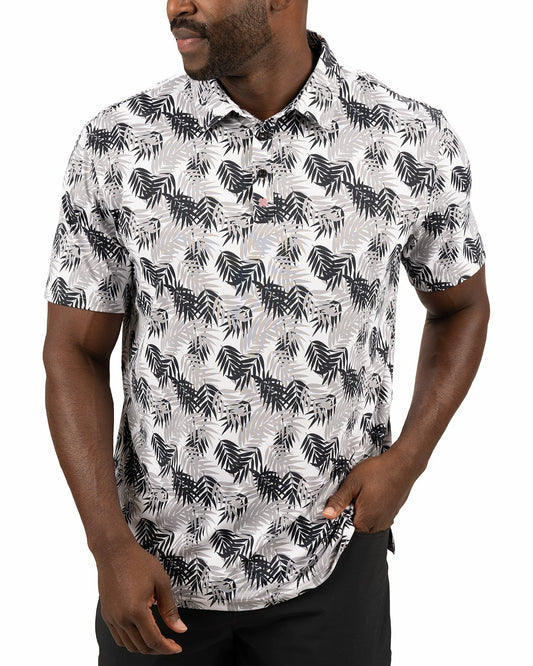 Black and White Tropical Palm Print Polo for Golf or Business