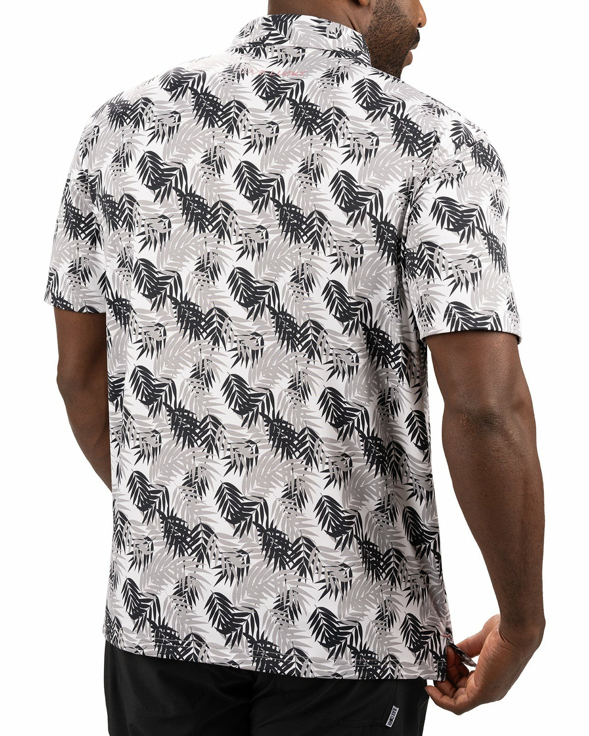 Black and White Tropical Palm Print Polo for Golf or Business