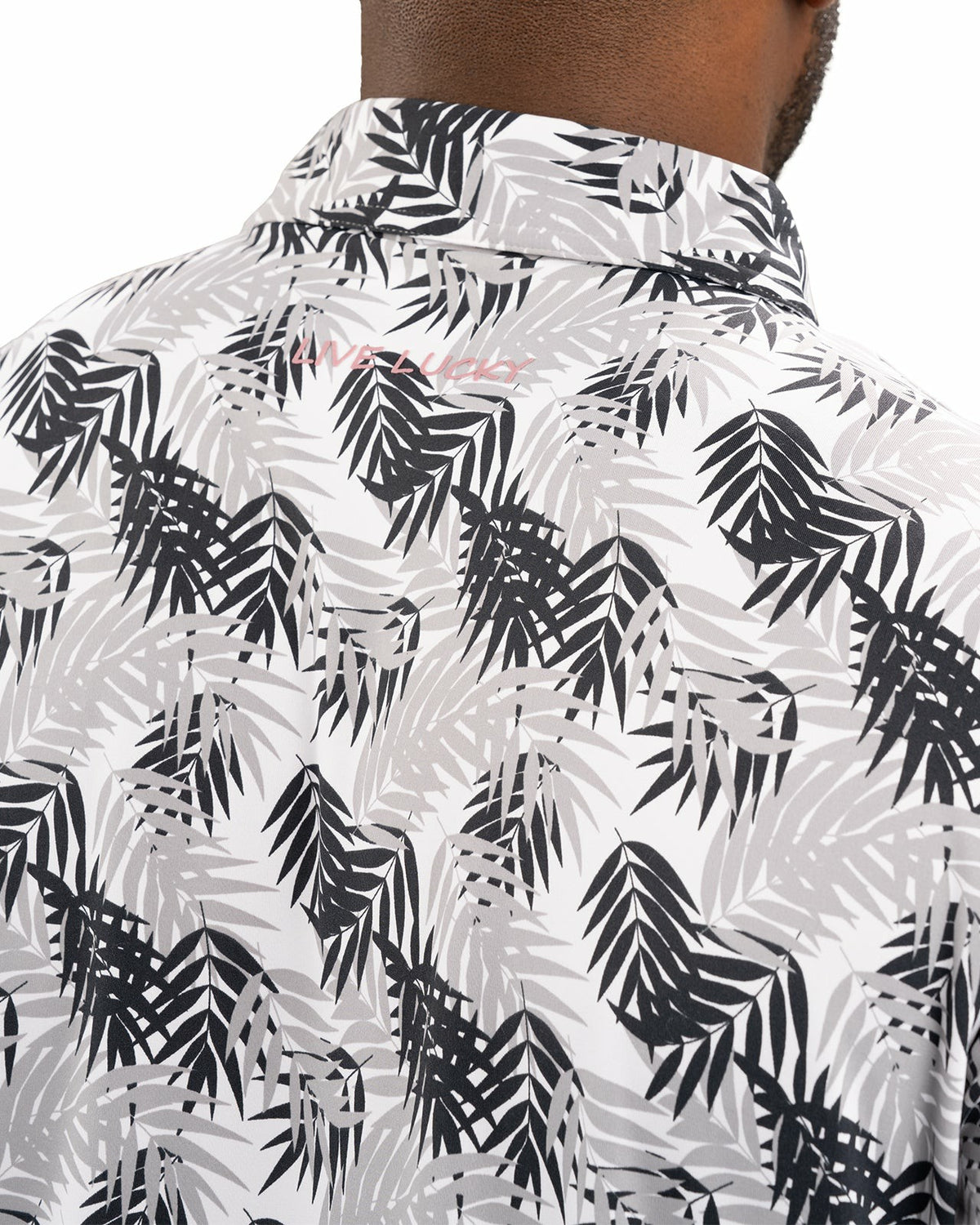 Black and White Tropical Palm Print Polo for Golf or Business