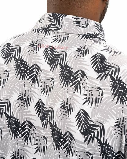 Black and White Tropical Palm Print Polo for Golf or Business