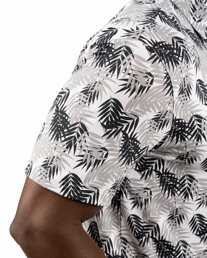 Black and White Tropical Palm Print Polo for Golf or Business