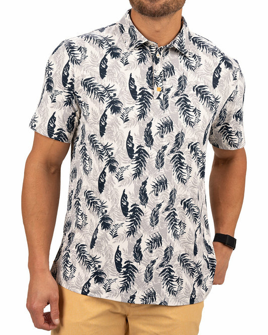Navy and Cream Tropical Print Polo for Golf or Business