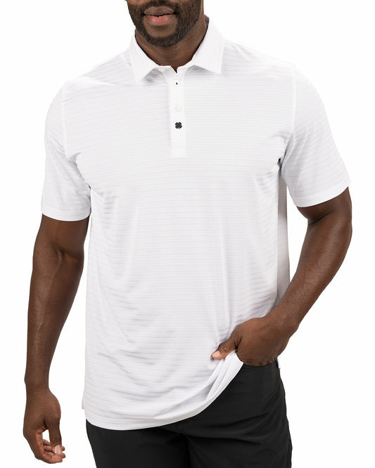White On White Striped Jacquard Golf or Business Polo