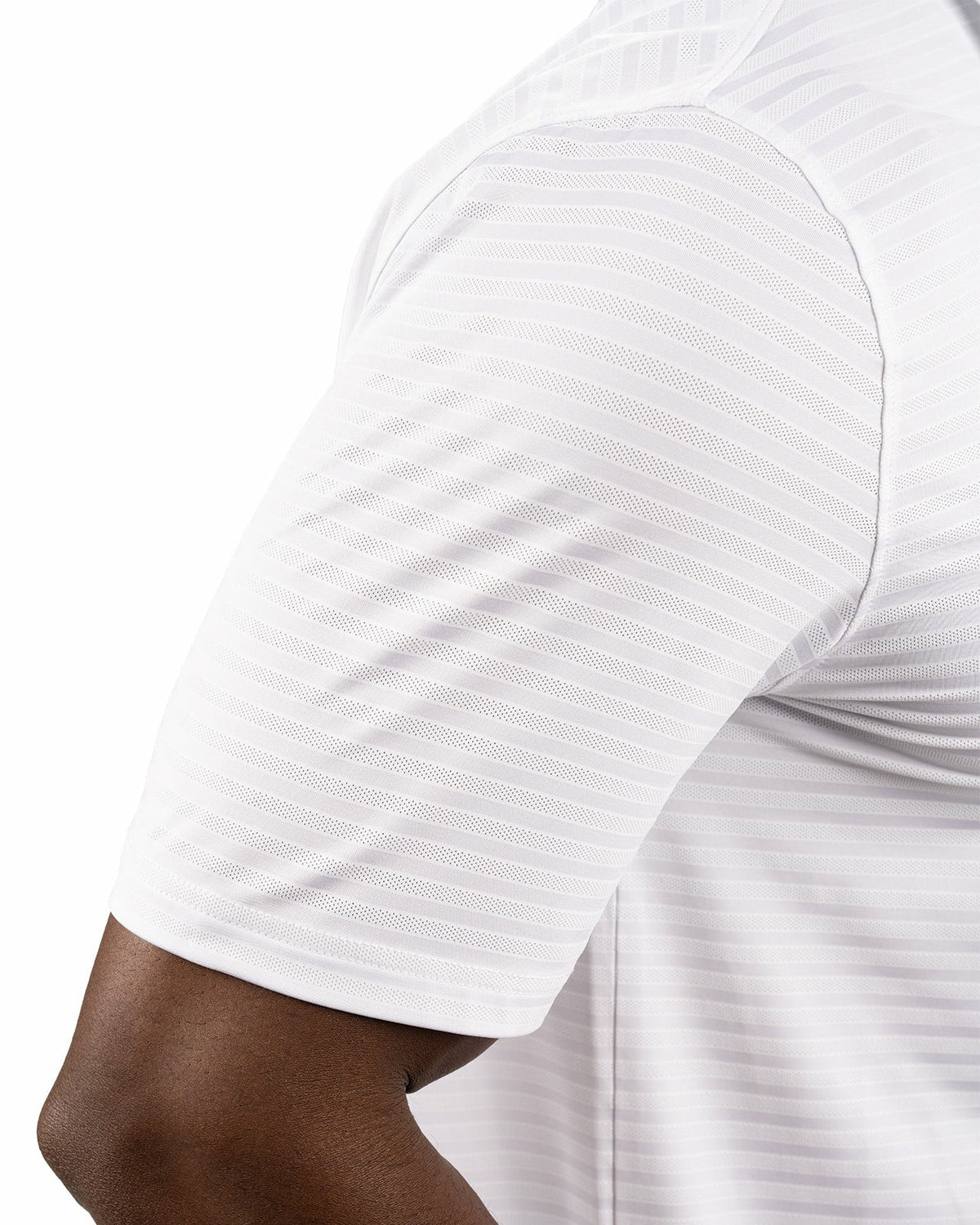 White On White Striped Jacquard Golf or Business Polo