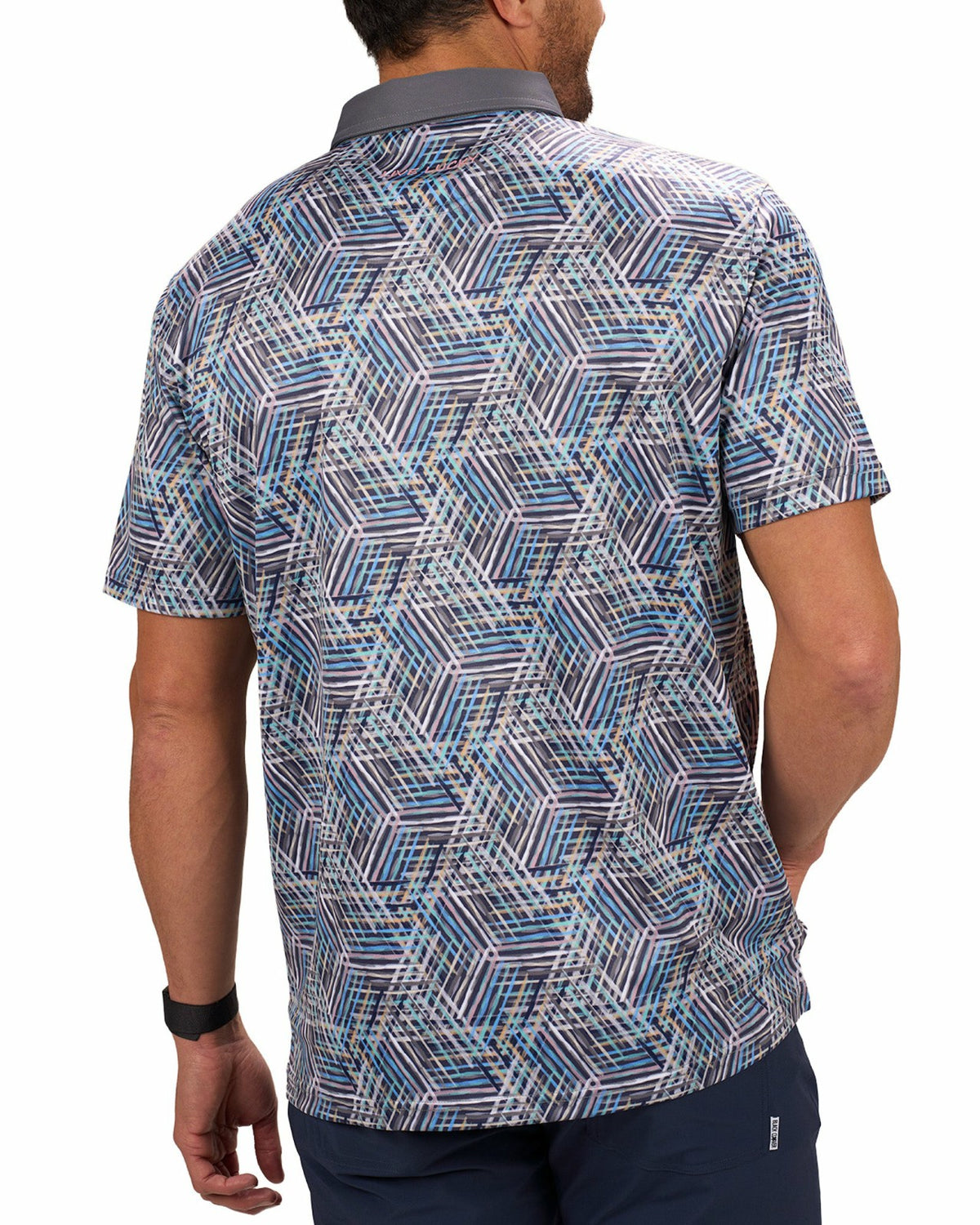 Multi-Colored Modern Print Golf Polo with Light Grey Collar and Placket
