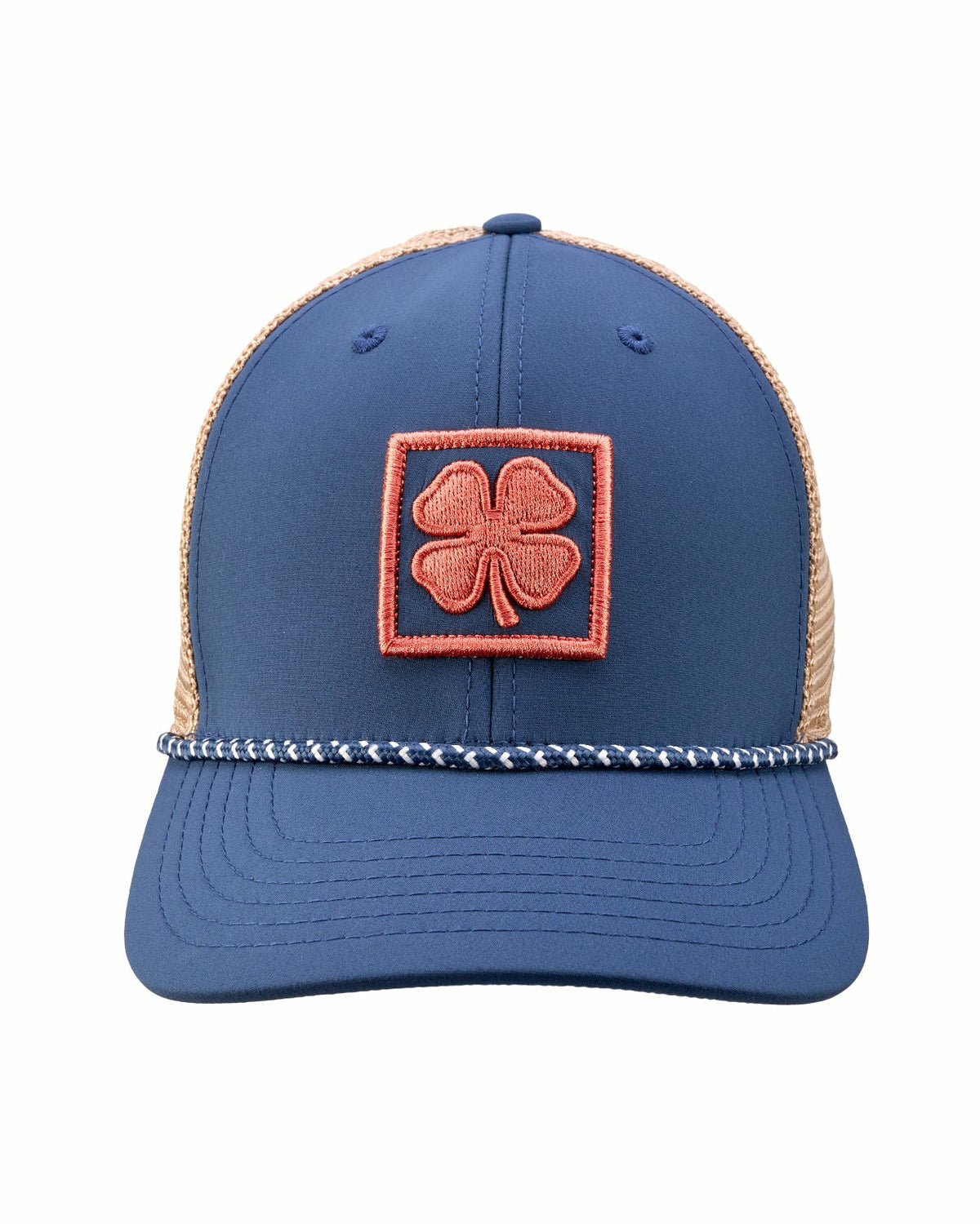 White and Blue Mesh Golf Hat with Clover Icon