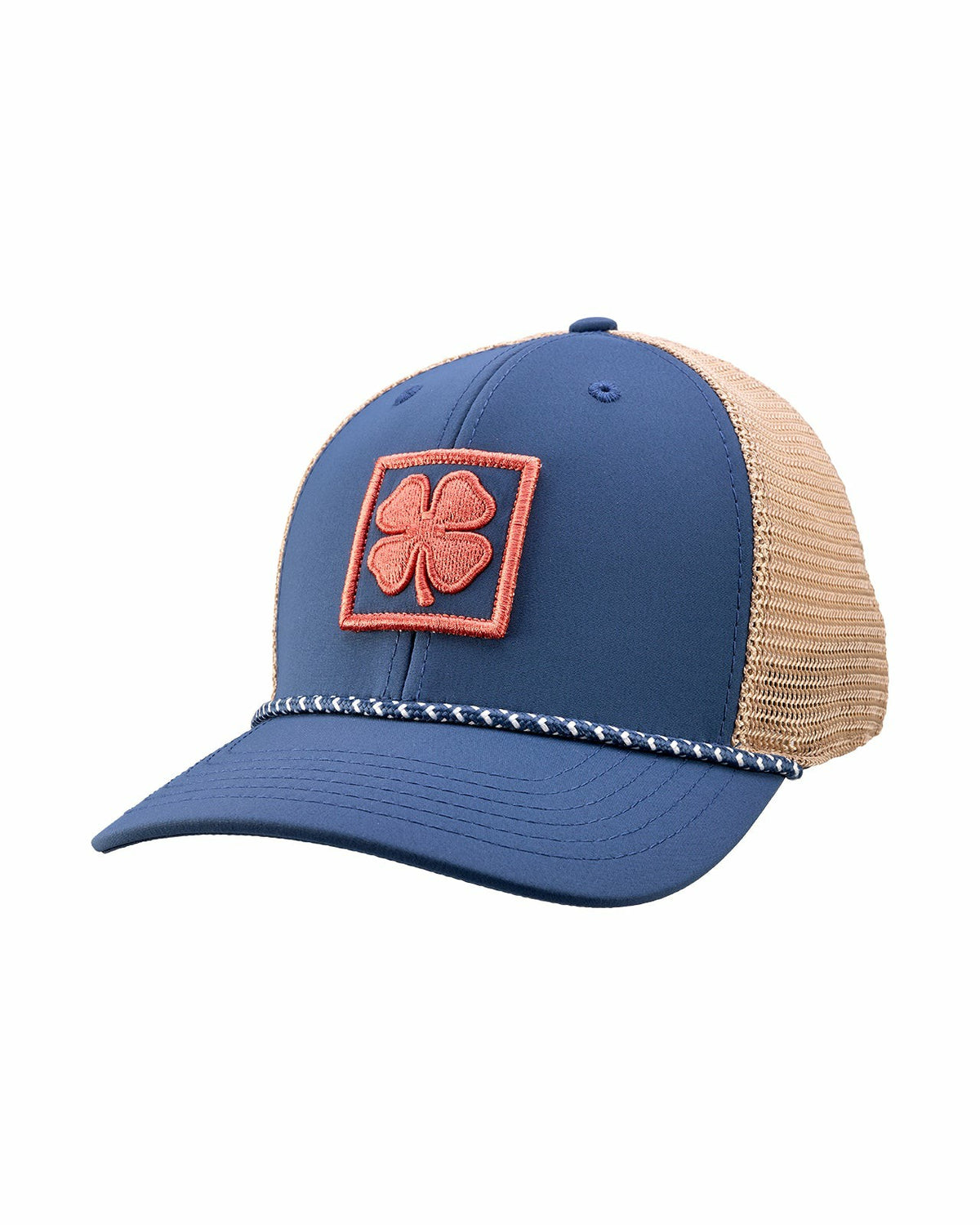 White and Blue Mesh Golf Hat with Clover Icon