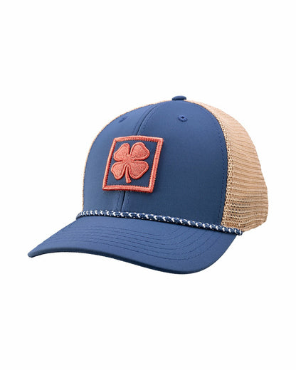 White and Blue Mesh Golf Hat with Clover Icon