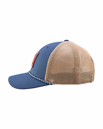 White and Blue Mesh Golf Hat with Clover Icon