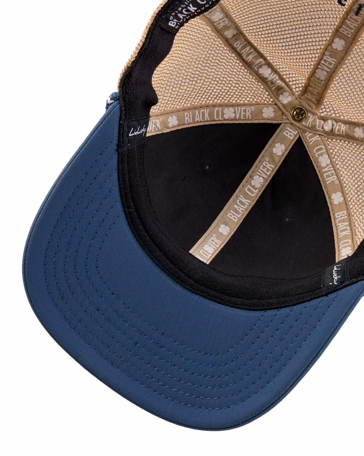 White and Blue Mesh Golf Hat with Clover Icon
