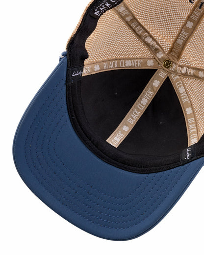 White and Blue Mesh Golf Hat with Clover Icon