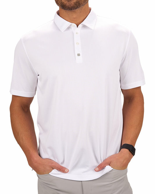 Men's Versatile White Textured Solid Polo