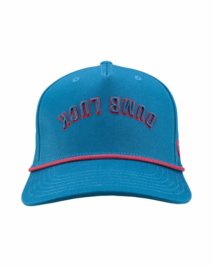 Trendy Vintage-Inspired Blue Hat with Red Rope Brim