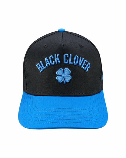 Vintage-Inspired Black Hat with Blue Brim