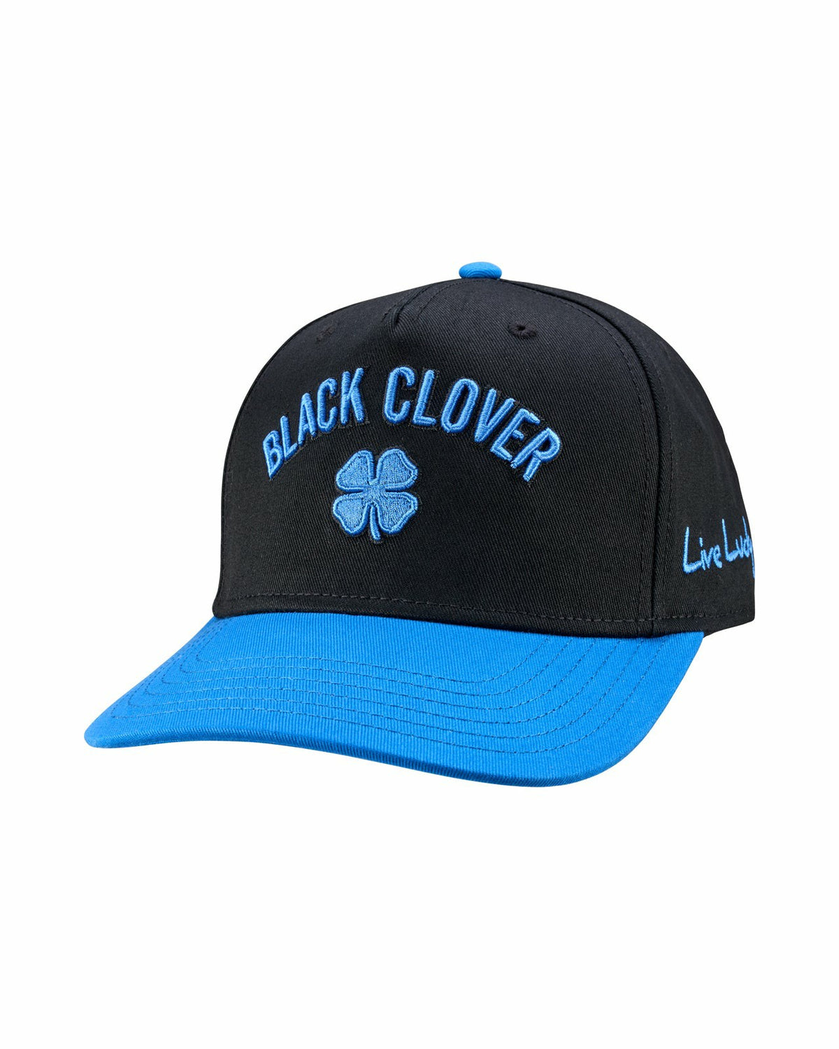Vintage-Inspired Black Hat with Blue Brim