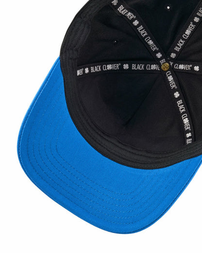Vintage-Inspired Black Hat with Blue Brim