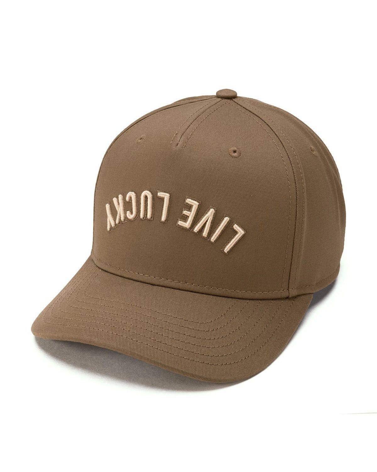 Trendy Vintage-Inspired Brown Hat with Live Lucky Logo